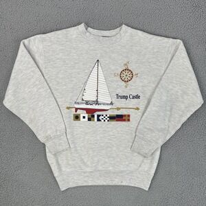 VTG 80s HL Miller Gold Trump Castle Crewneck Sweatshirt Men Medium Grey Sailboat